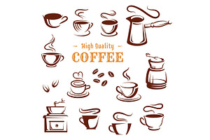 Vector Icons Set Of Coffee Cups And Makers