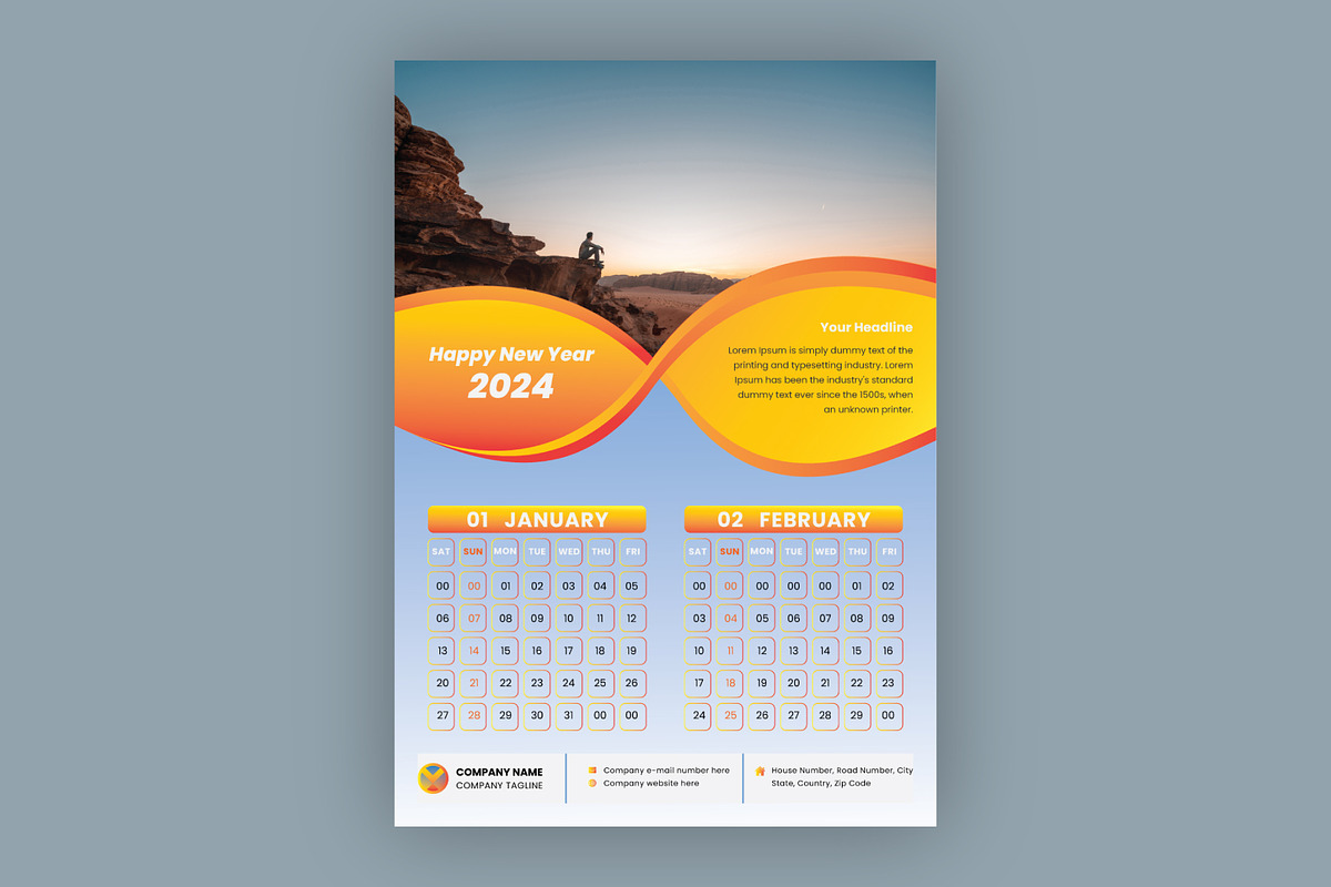 Modern 6 Pages Wall Calendar 2024, a Stationery Template by Annudesign (Photo 3 of 8)