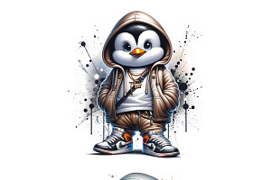 Streetwear Penguin PNG Clipart Set