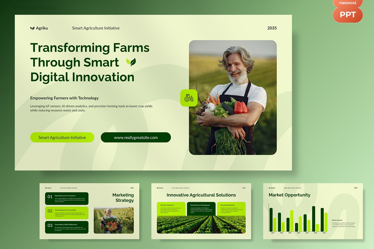 Smart AgriTech Innovation Pitch Deck, a Presentation Template by FIBRINOSÄ (Photo 2 of 7)
