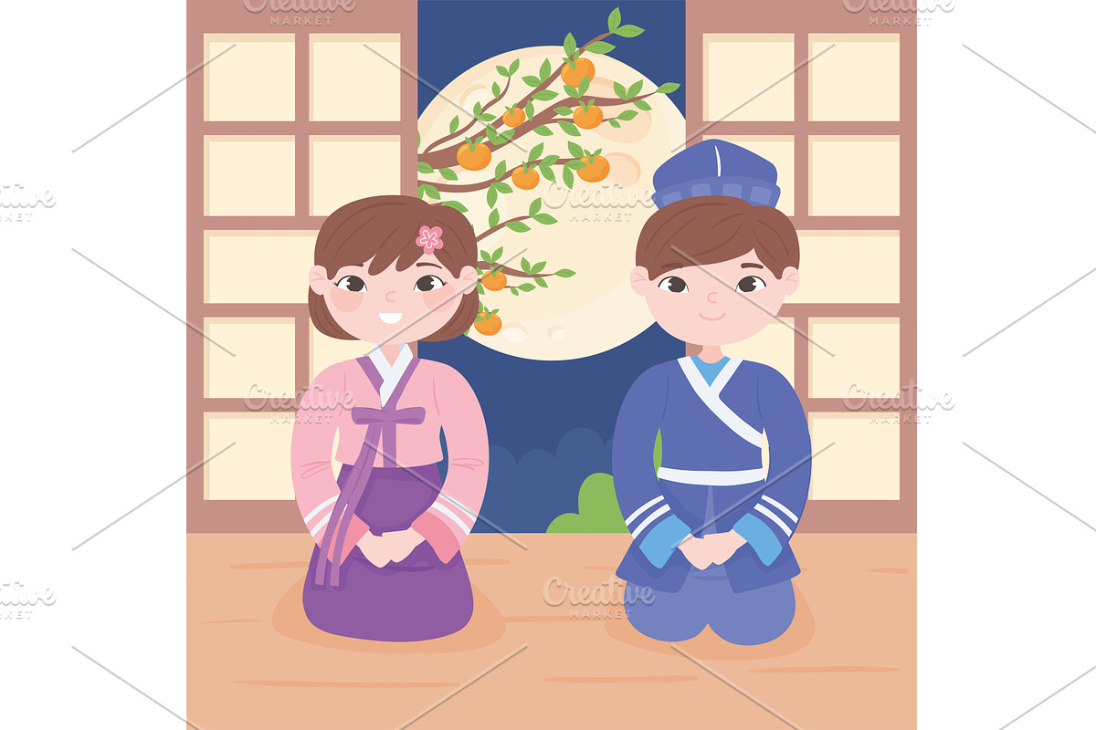 korean kids in traditional clothes, a Person Illustration by studiogstock