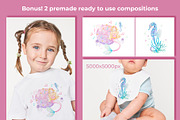 Mermaid watercolor pattern set, an Animal Illustration by WatercolorElena (Thumbnail 9 of 11)
