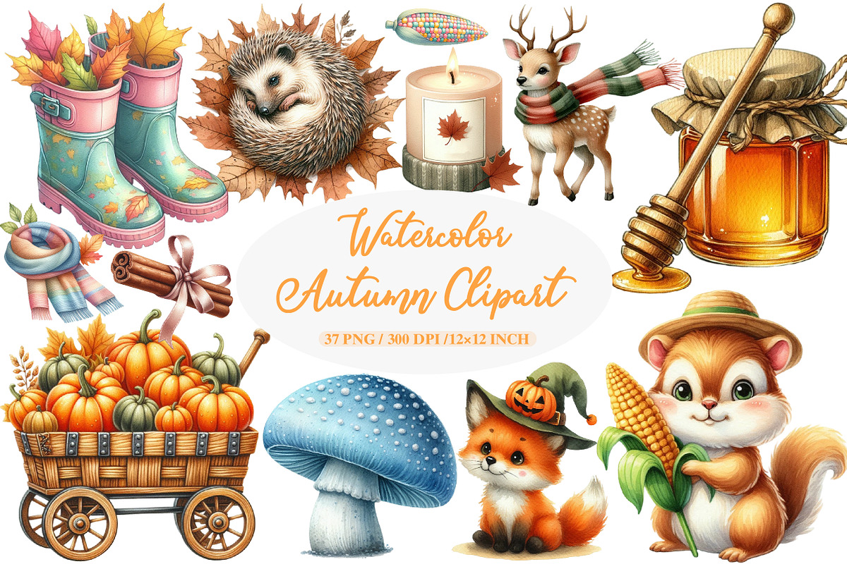 Watercolor Autumn Clipart, an Illustration by Daily.Designs (Photo 1 of 5)
