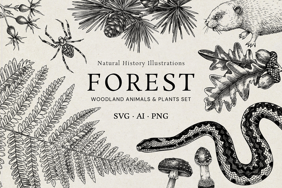 Vintage Forest Illustrations Set, an Object Graphic by Yevheniia (Photo 1 of 7)