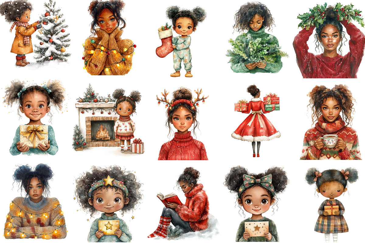 Black Girl Christmas Eve Clipart, an Illustration by Designking (Photo 3 of 5)