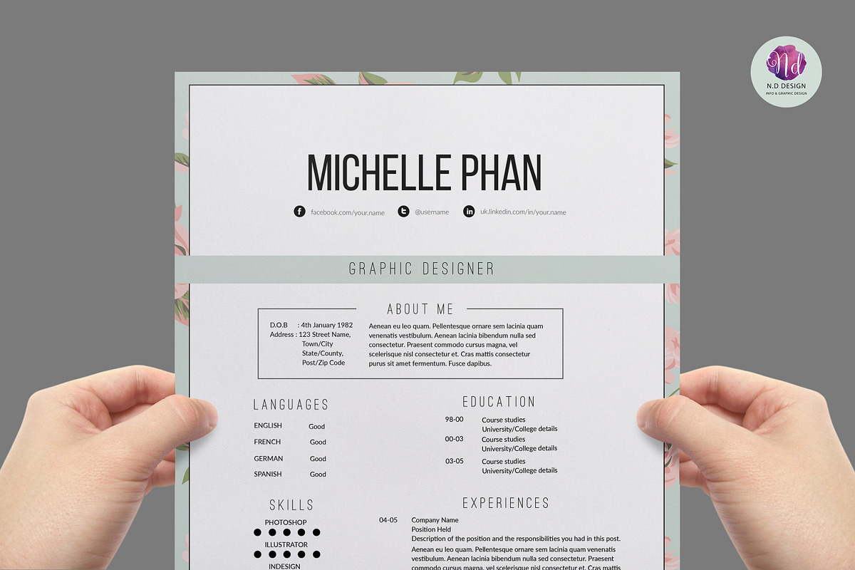 Elegant , floral CV template, a Resume Template by Chic templates (Photo 3 of 4)