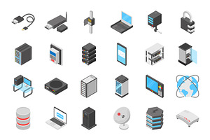 60 Networking Isometric Icons