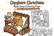 Capybara Christmas Coloring Pages, an Animal Illustration by Coco Bloom (Thumbnail 1 of 3)
