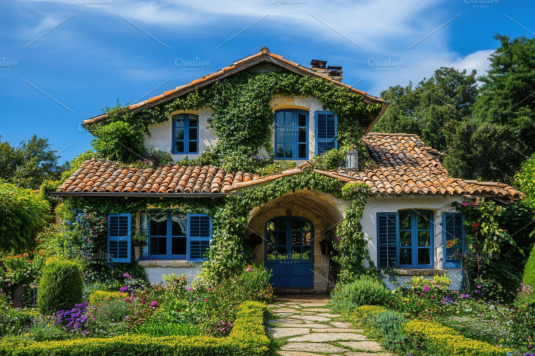 Elegant home with a lush garden, a Photo by Pavel_design