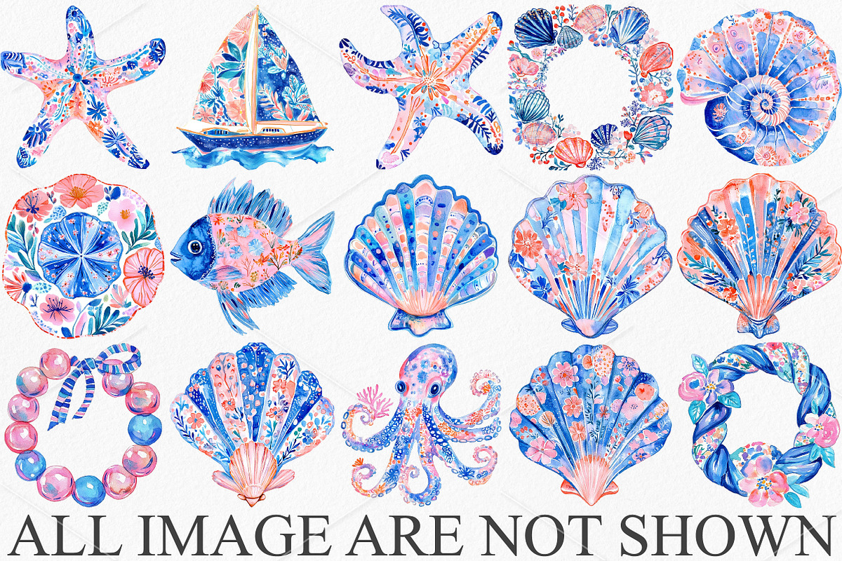 Watercolor Preppy Coastal Clipart, a Seasonal Illustration by Canvas Craft (Photo 4 of 7)