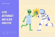 Cute Astronaut and Alien High Five, a Person Illustration by Partikusi Design (Thumbnail 1 of 3)