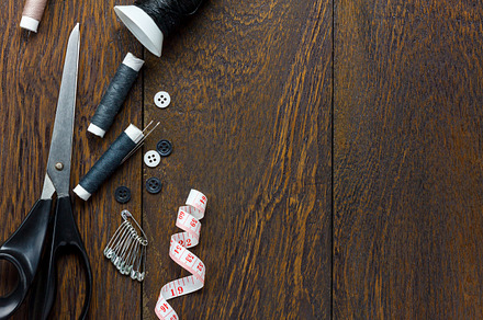 Tailor items on wooden featuring abstract, accessories, and background, an Industrial Photo by OSABEE TOP VIEW