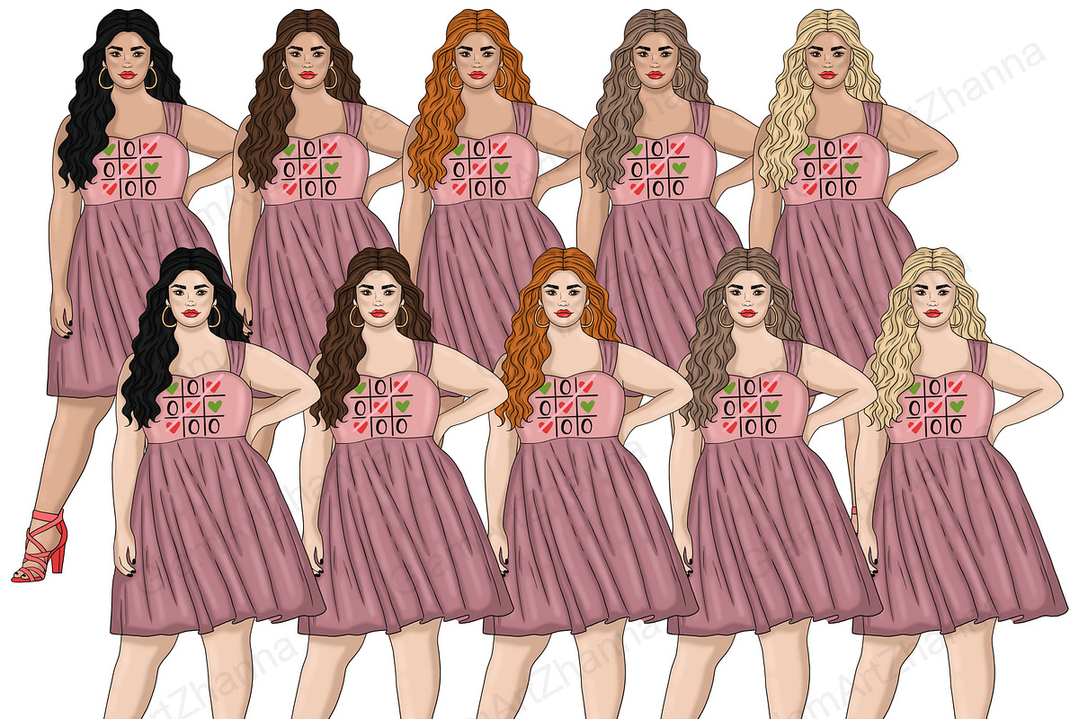 Valentine's Day Girls Clipart, a Seasonal Illustration by GlamArtZhanna (Photo 4 of 5)