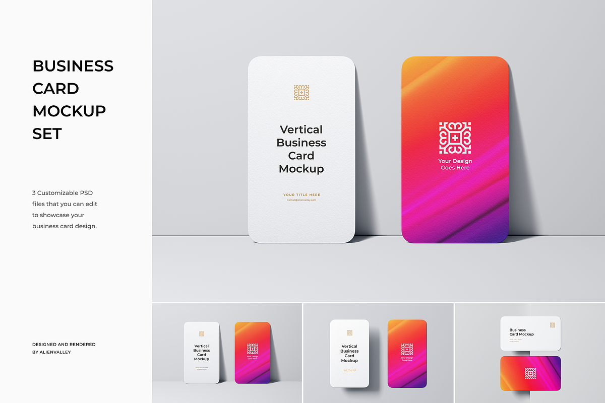 Vertical Business Card Mockup, an Advertising Mockup by AlienValley (Photo 1 of 7)