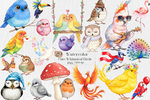 Watercolor Cute Whimsical Birds Png, an Illustration by Creative Art