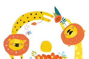 Lions With Flowers and Watermelon, an Animal Illustration by Maria Starus