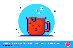 Cute Coffee Cup Sleeping Cartoon