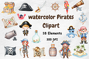 Watercolor Pirates Clipart, a Decorative Illustration by BerryPieArt (Thumbnail 1 of 4)
