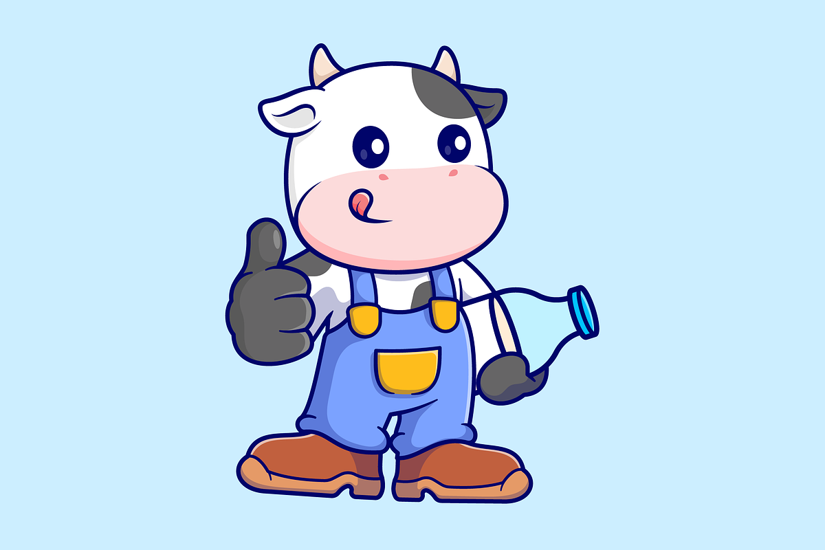 Cute Cow Farmer Holding Milk Bottle, an Animal Illustration by Catalyst Labs