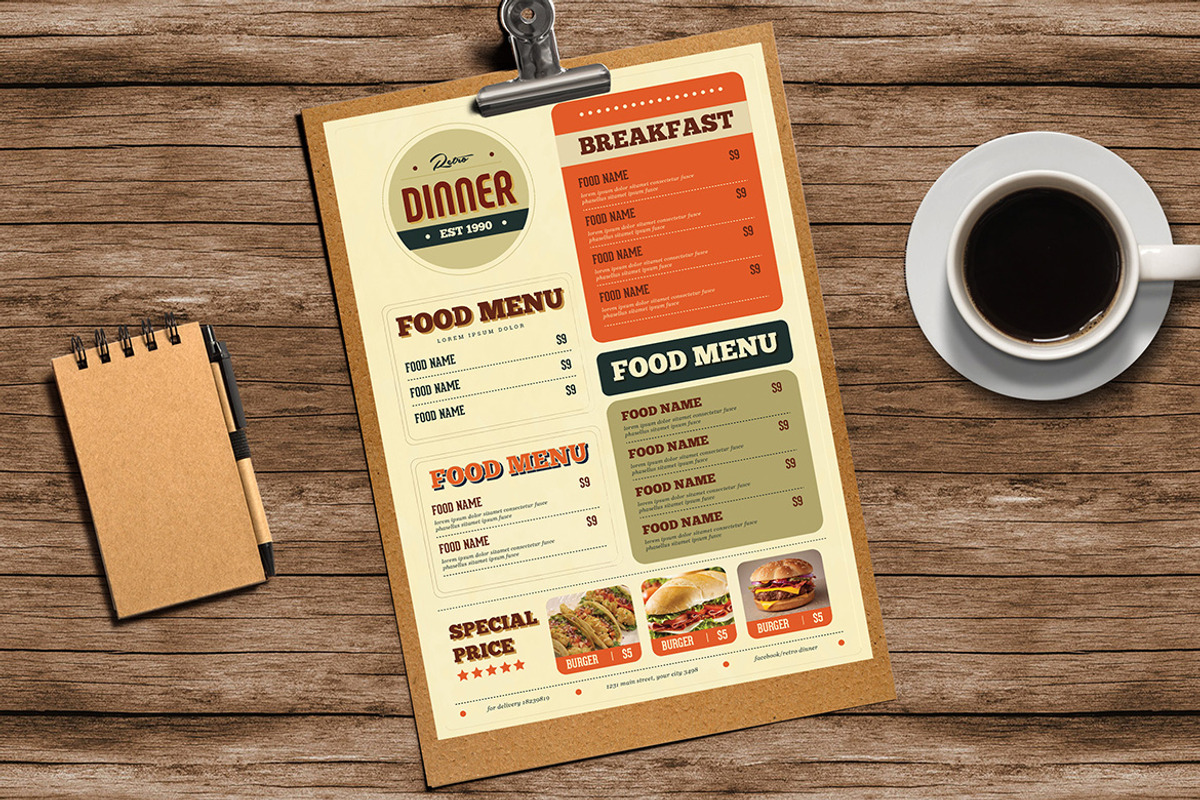 Retro Diner Food menu, a Flyer Template by Guuver