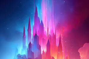 Magical illuminated castle at twilight, an Abstract Photo by AlyaAnd