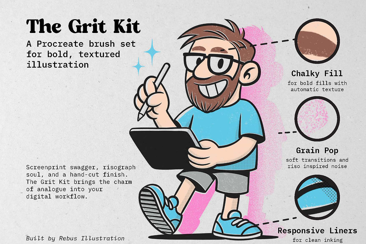 Grit Kit: Riso Screenprint Procreate, a Brush Add-On by Rebus Illustration (Photo 1 of 3)