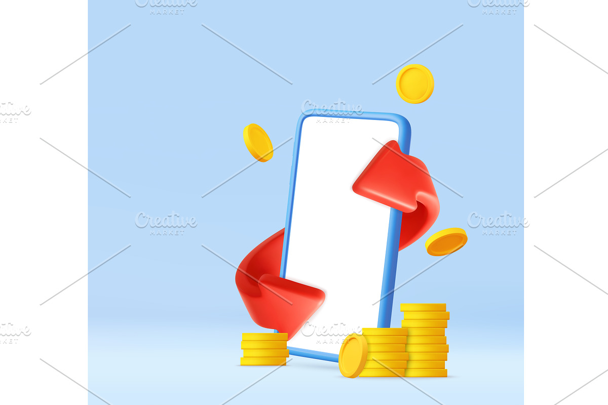 3d Mobile money transfer and digital, a Technology Illustration by ModVector
