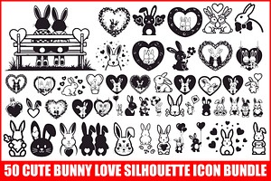 Cute Bunny Love Silhouette Icons, an Illustration by Creativeshirt