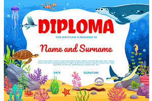 Kids diploma with sea animals, an Education Illustration by Vector Tradition