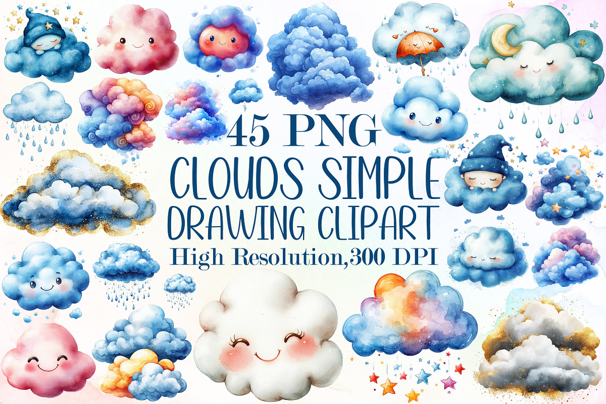 Clouds Simple Drawing Clipart, an Illustration by Sublimation Artist (Photo 1 of 6)