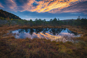 Sunrise landscape with small lake, a Nature Photo by Alpine Dreams