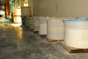 Industrial Glaze Containers in Ceramic Factory Corridor, an Industrial Photo by Davizro's Market