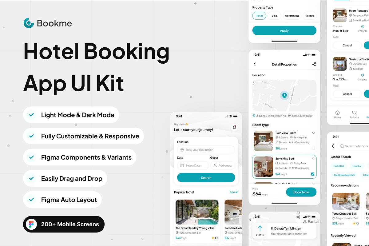 Bookme - Hotel Booking App UI Kit, an UI Kit Template by HasnaAzlya (Photo 1 of 8)