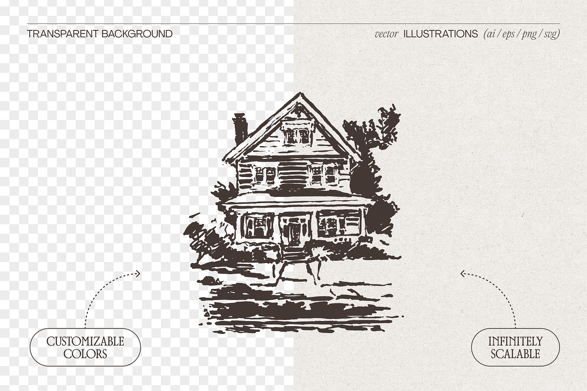 Countryside House Sketch Collection, an Object Illustration by TheMountBirdStudio (Photo 2 of 8)