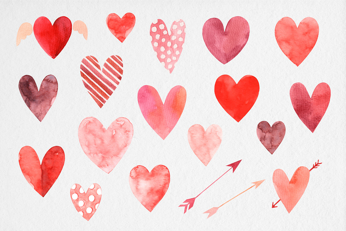 Watercolor Hearts Clipart PNG, a Decorative Illustration by MilanaDesignShop (Photo 2 of 3)