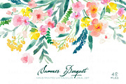 Summer Bouquet - Watercolor Clipart, a Decorative Illustration by SmallHouseBigPony (Thumbnail 1 of 4)