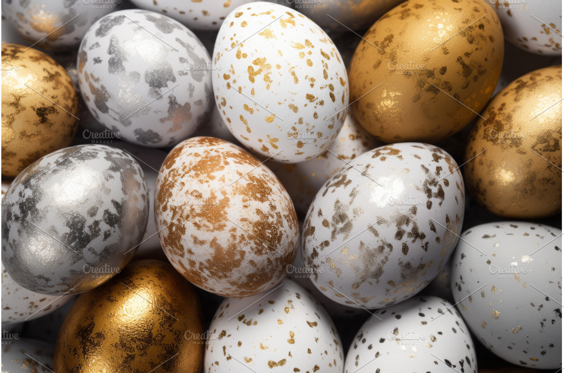 Silver golden eggs. Generate AI, a Holiday Photo by Ylivdesign