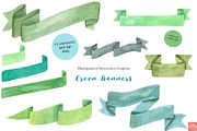 Green Watercolor Banners, an Illustration by LittleAcornGraphics (Thumbnail 4 of 4)
