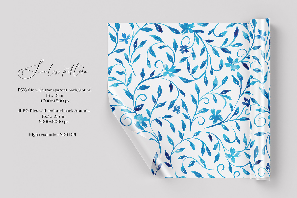 Blue leaves seamless pattern, a Pattern Graphic by SirenaArt (Photo 3 of 12)