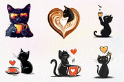 Cat Silhouette Love Coffee Clipart, an Illustration by CreationArt (Thumbnail 6 of 9)