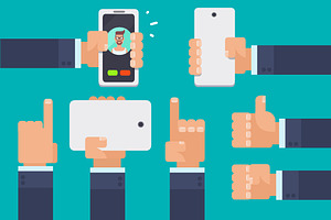 Set of hands holding smartphones