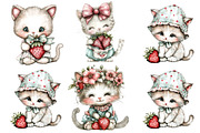 Whimsical Strawberry Cats Clipart, a Seasonal Illustration by CitraGraphics (Thumbnail 4 of 6)