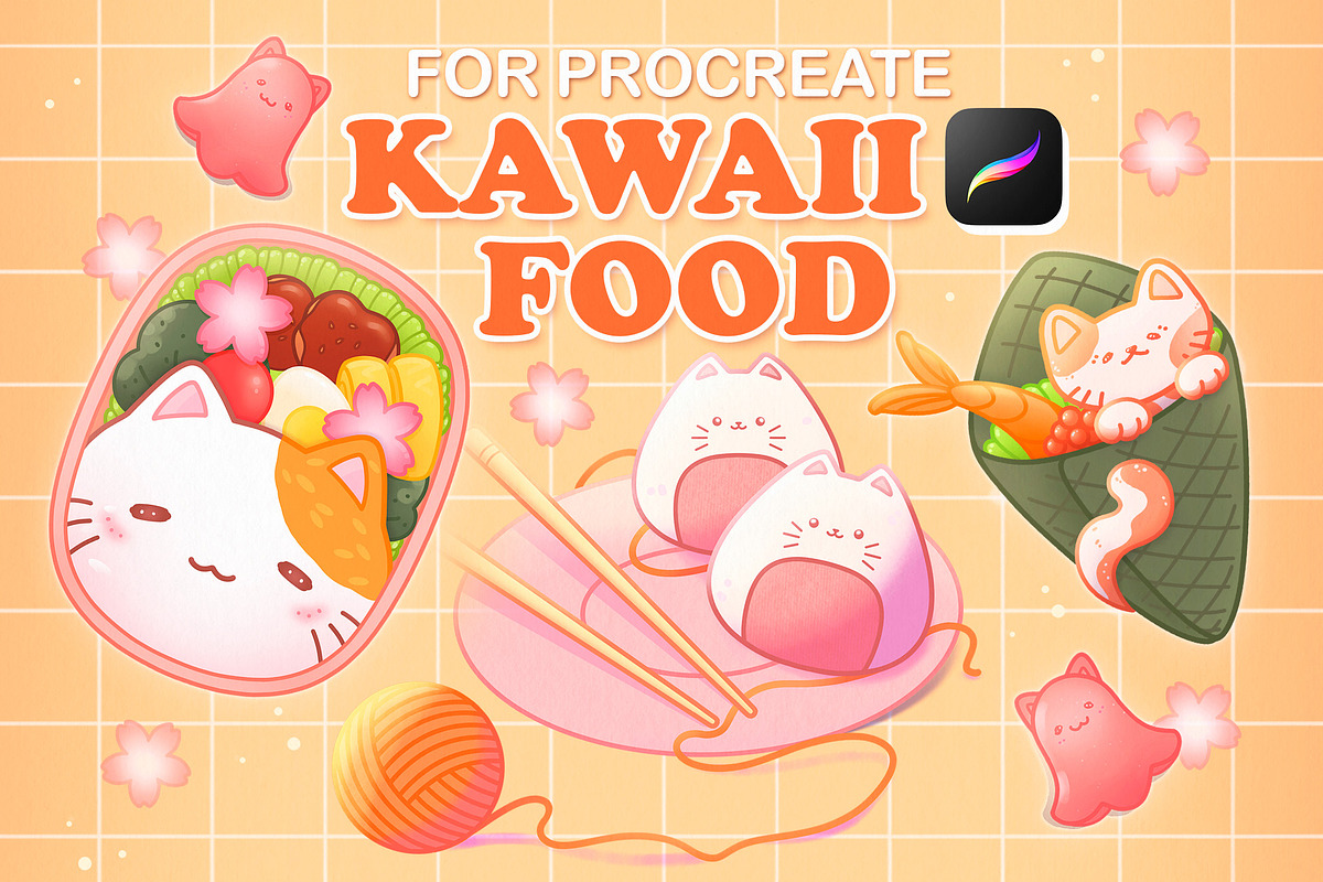 Cute Procreate Bundle, Kawaii Stamps, a Food Illustration by InkPrintsTattoo (Photo 1 of 6)