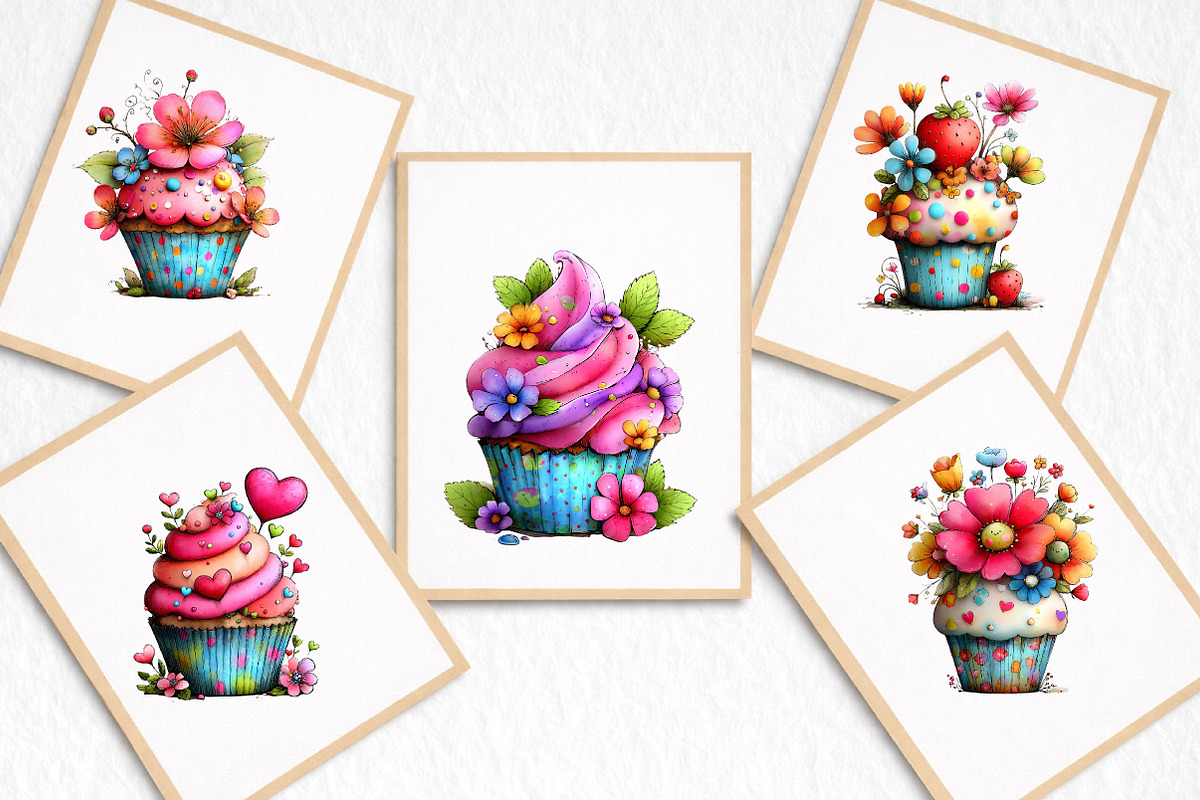 Whimsical Spring Cupcake Clipart, an Illustration by DreamArtGraphic (Photo 8 of 8)