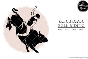 Hand Drawn Bull Riding Vector Sketch