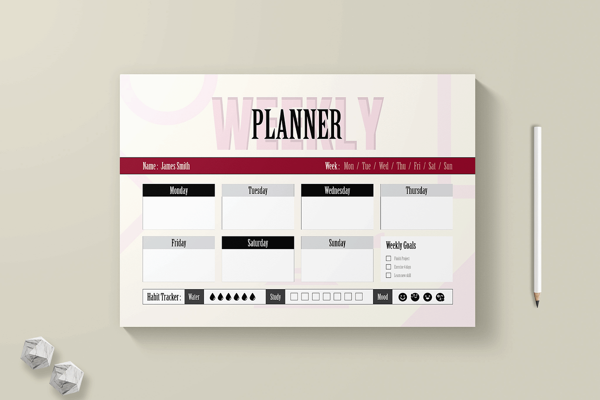 Weekly Planner Printable Template, a Stationery Template by MightyDesign (Photo 1 of 6)