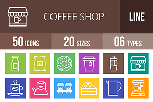 50 Coffee Shop Line Multicolor Icons