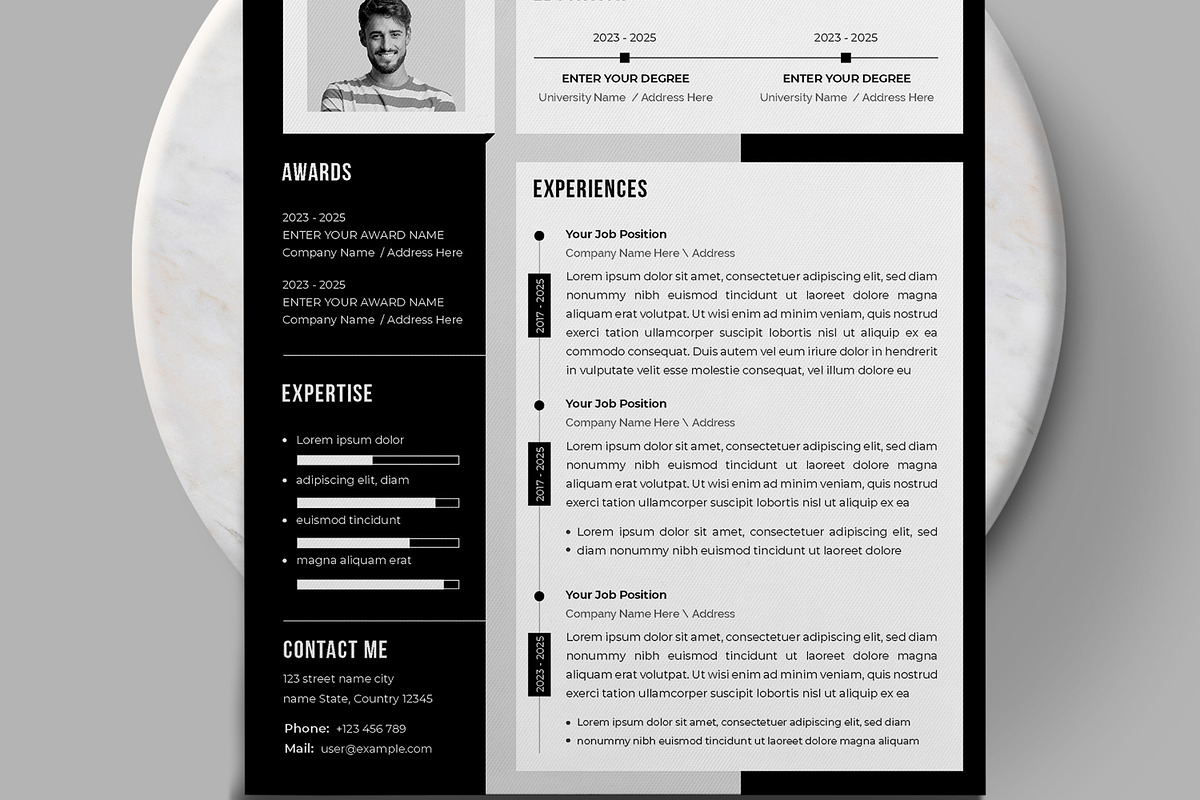 Black & White Resume CV Design, a Resume Template by MightyDesign (Photo 3 of 7)