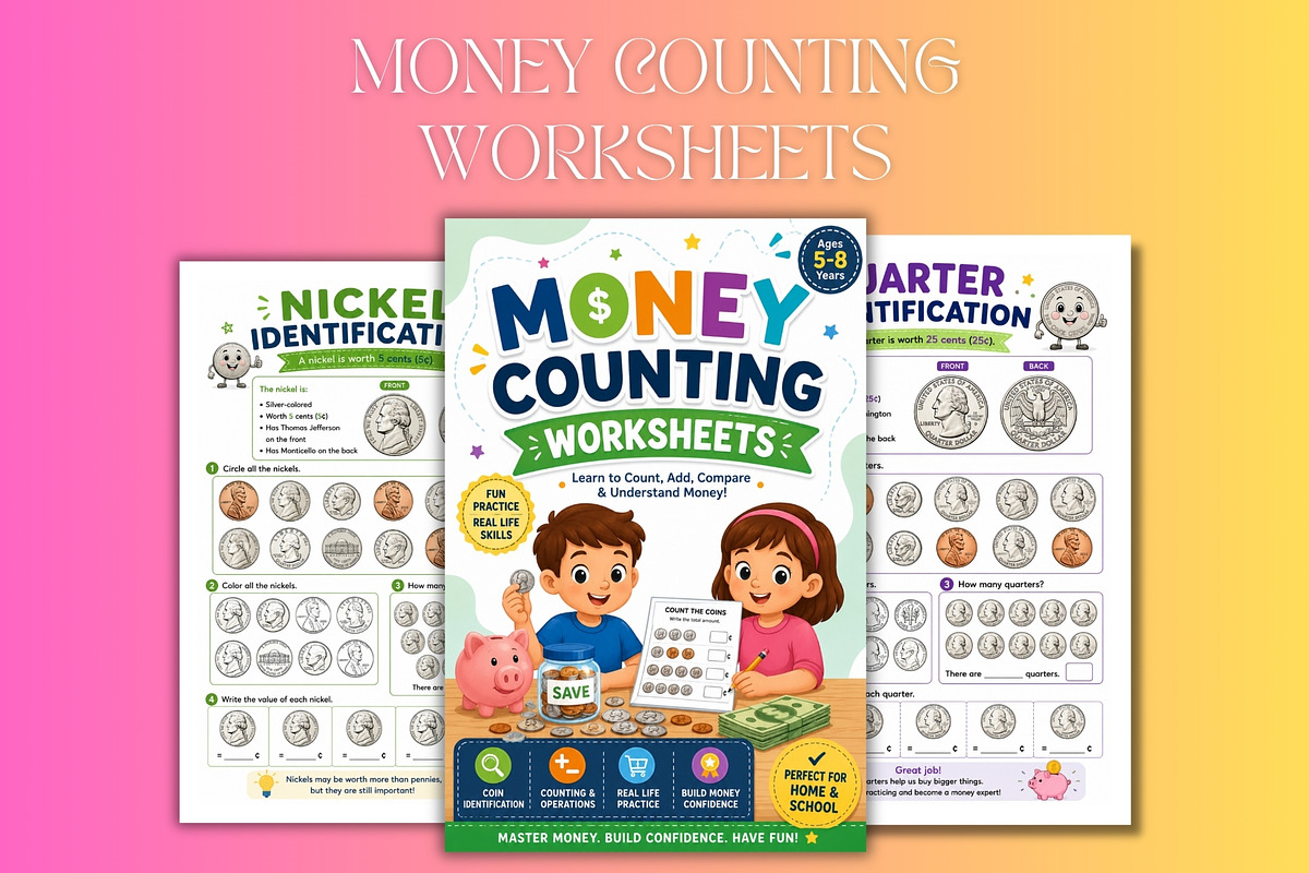 Money Counting Worksheets, a Stationery Template by Designmela01 (Photo 3 of 6)