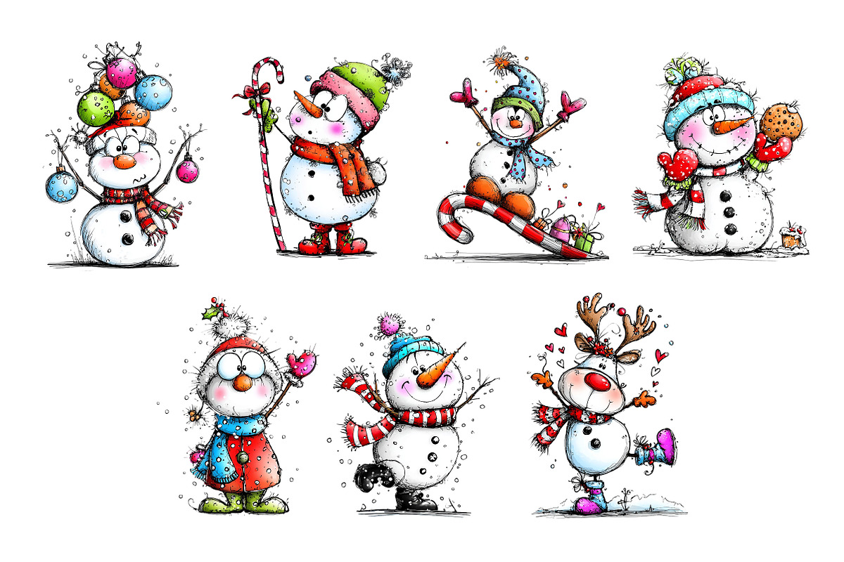 Funny Christmas Snowman Clipart, an Illustration by Craft Nest (Photo 6 of 7)